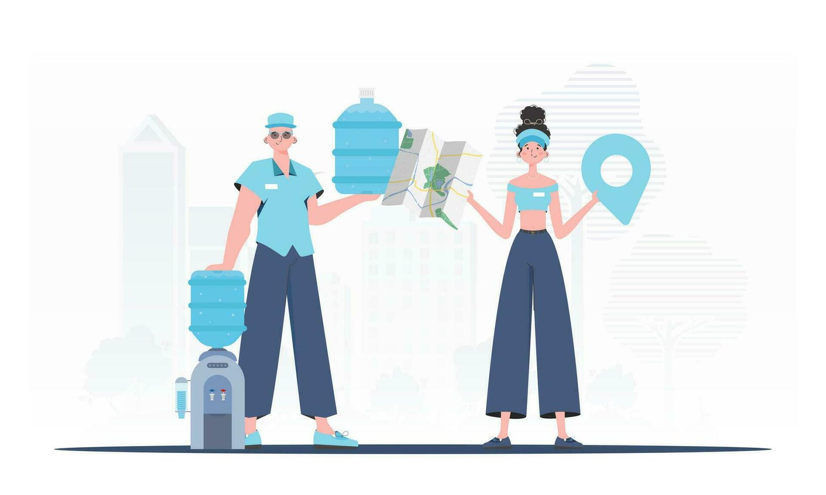 Water Delivery Team. Cartoon trendy style. Vector. vector