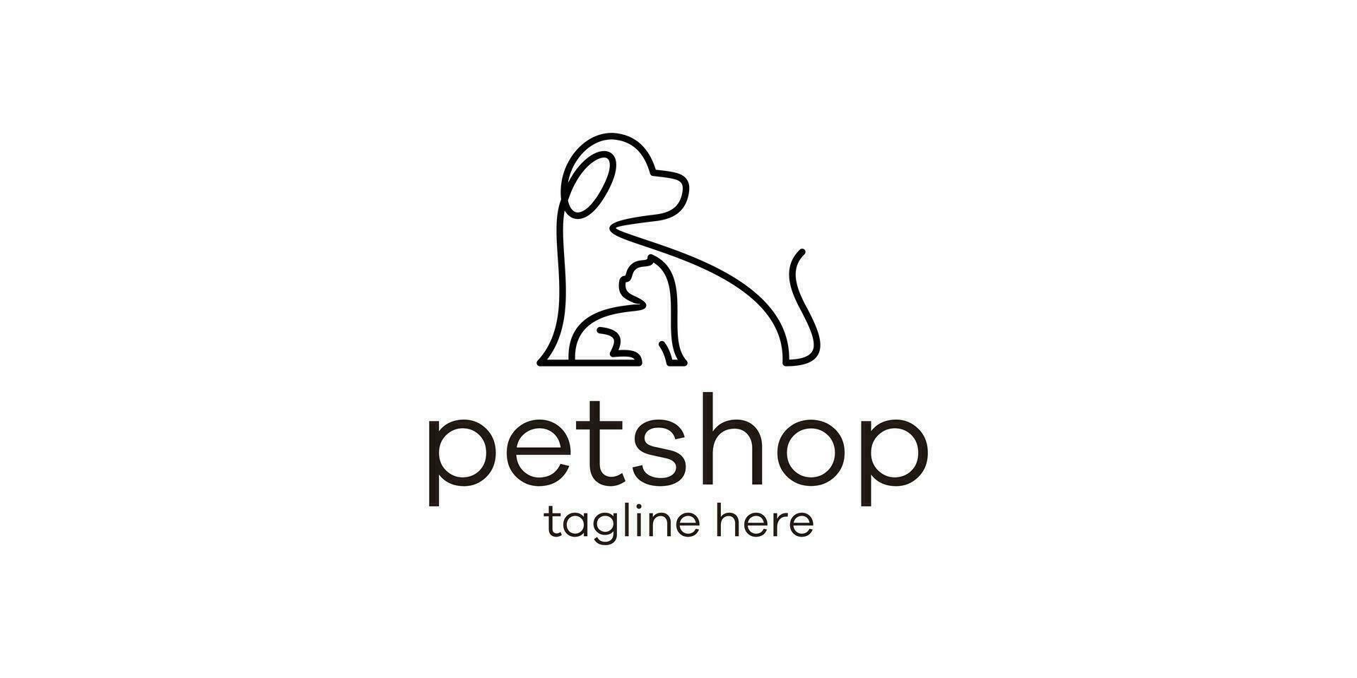 pet shop logo design made in a minimalist line style vector