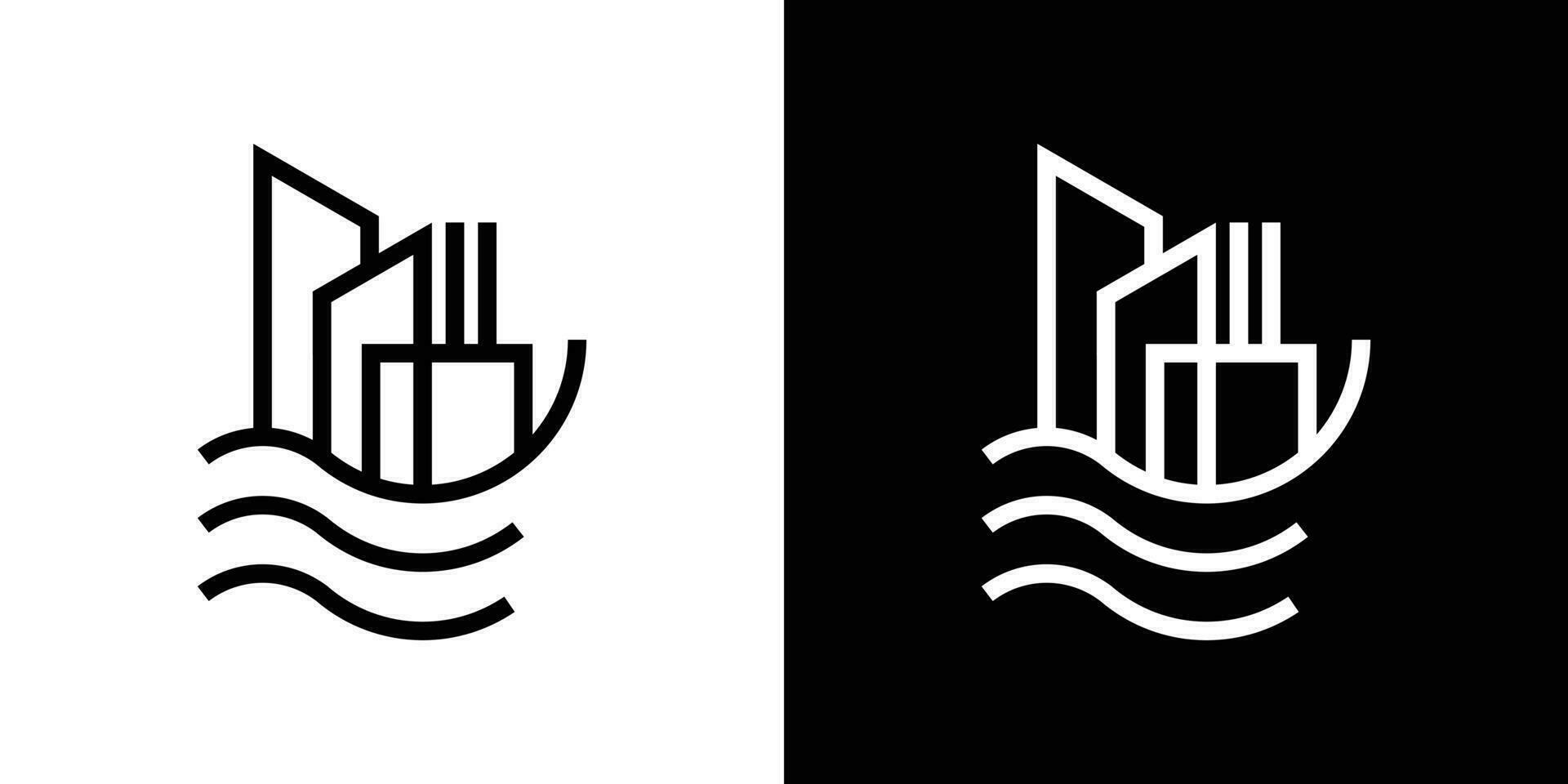 urban building logo design combined with waves vector