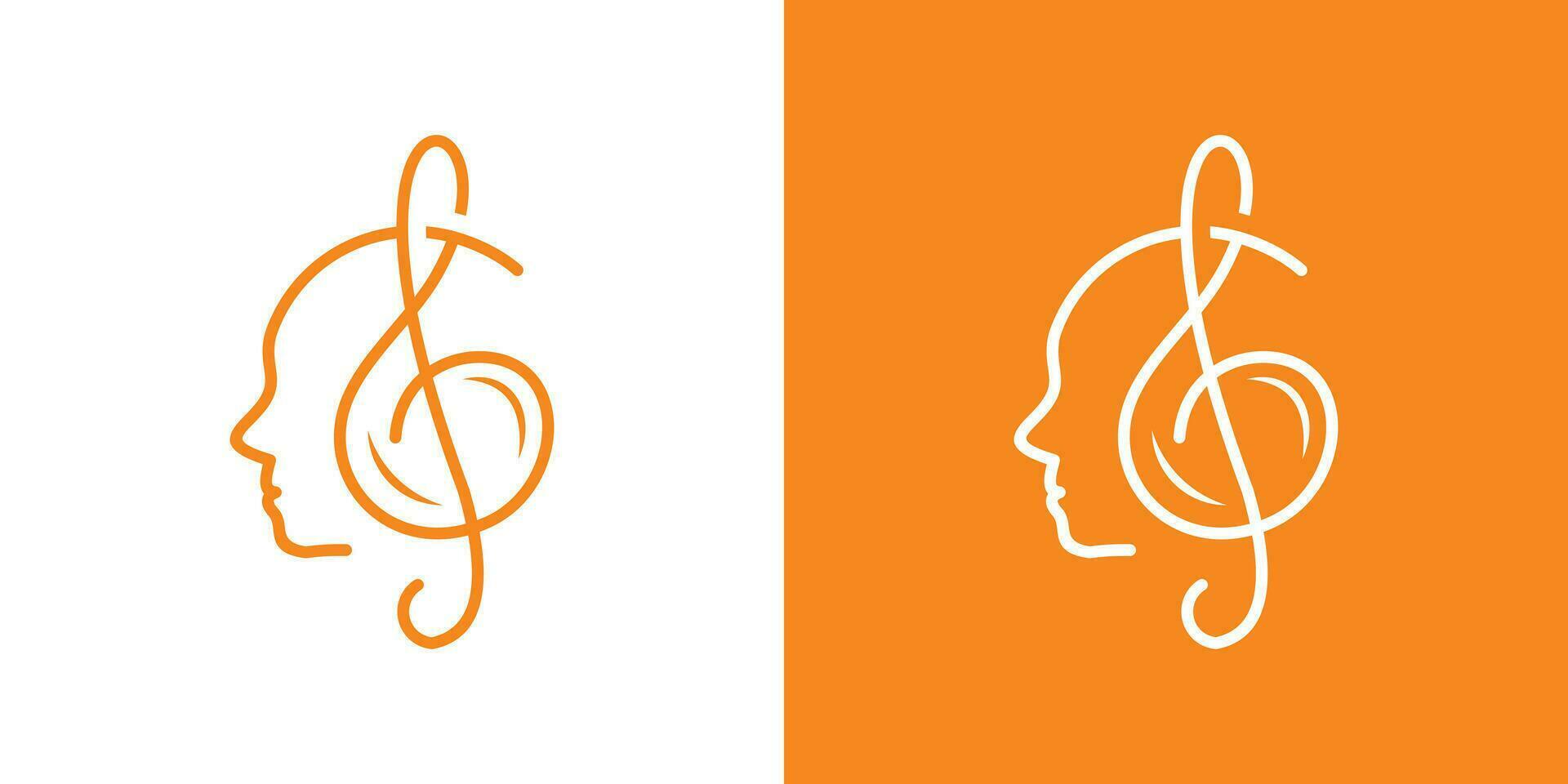 singing logo design with human head elements with music sign vector