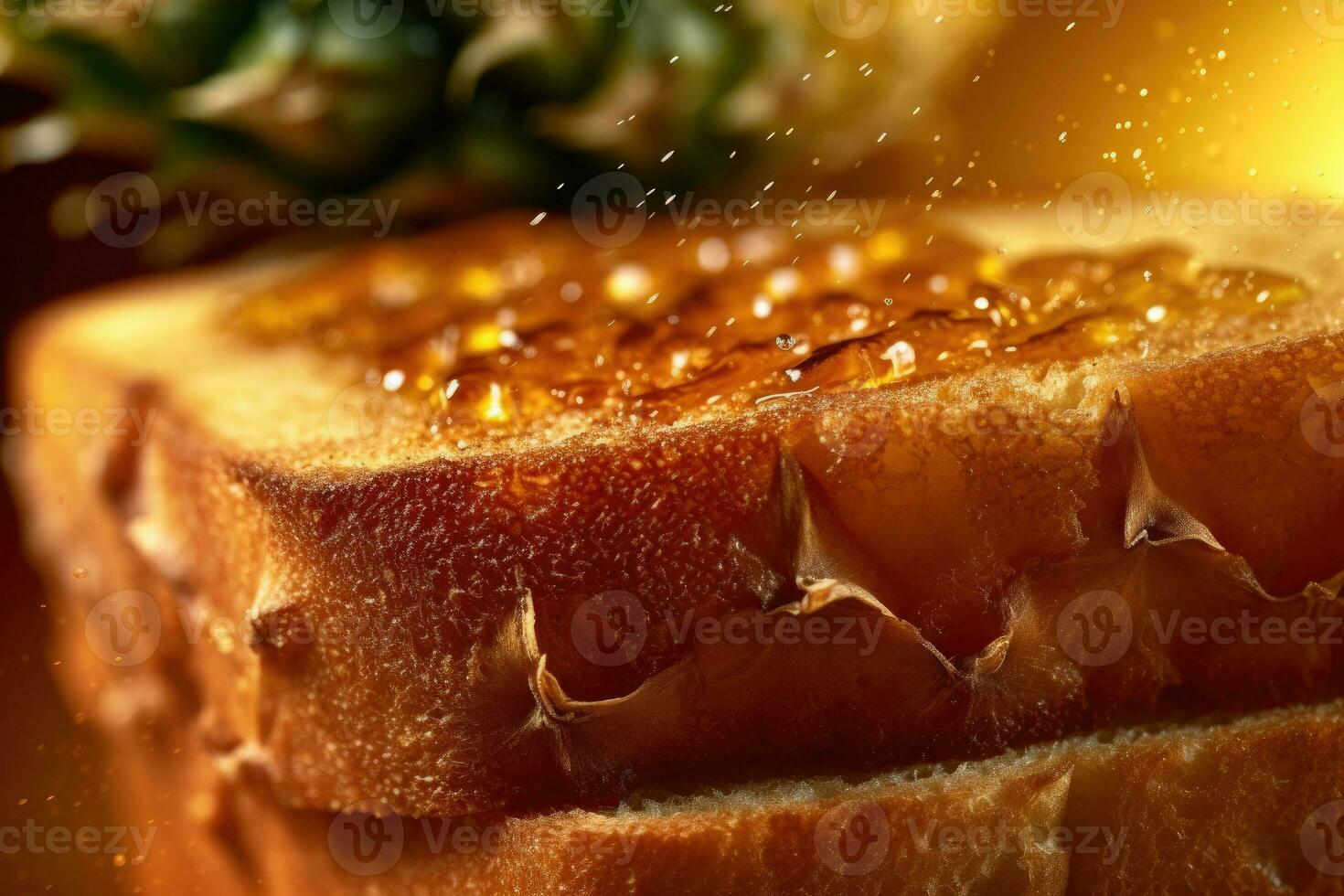 Pineapple toast, macro shot of a fresh breakfast with Dripping Honey, AI Generated photo