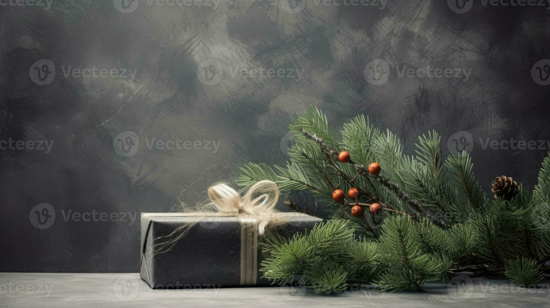 The Spirit of Christmas through Fir Branches and Gifts, AI Generated photo