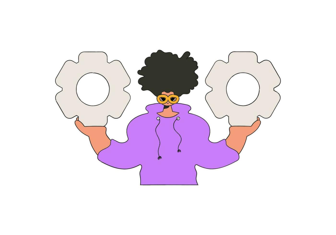 Gorgeous Guy holds gears in his hands. Idea theme. vector