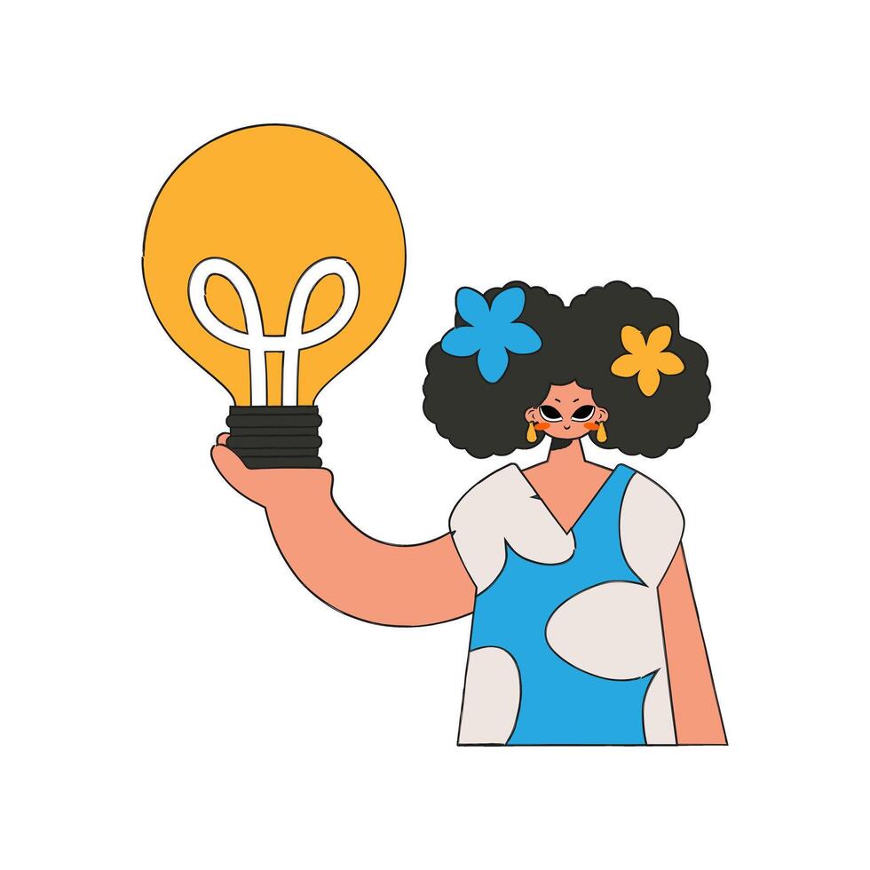 Gorgeous woman holding a light bulb. Idea theme. vector