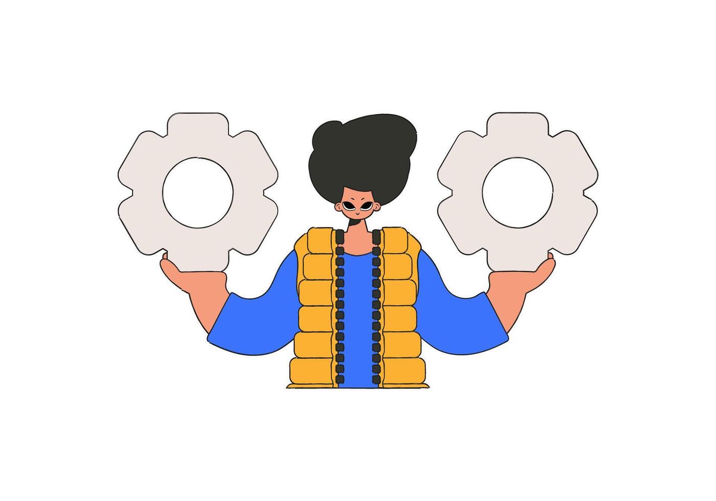 Gorgeous Guy holding gears. Idea theme. vector
