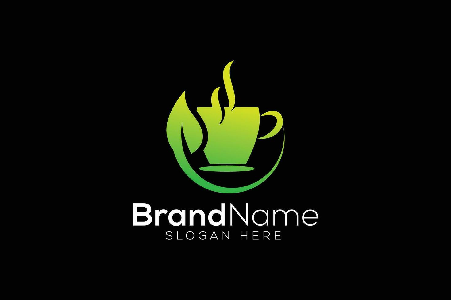 Trendy and minimal green tea or natural tea vector logo design