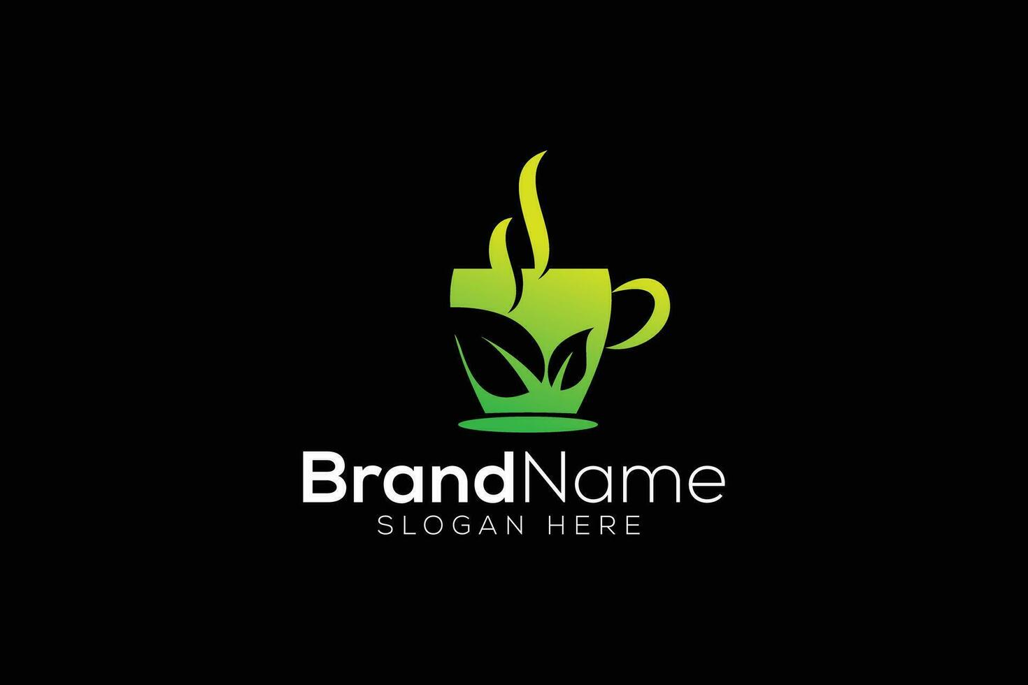 Trendy and minimal green tea or natural tea vector logo design