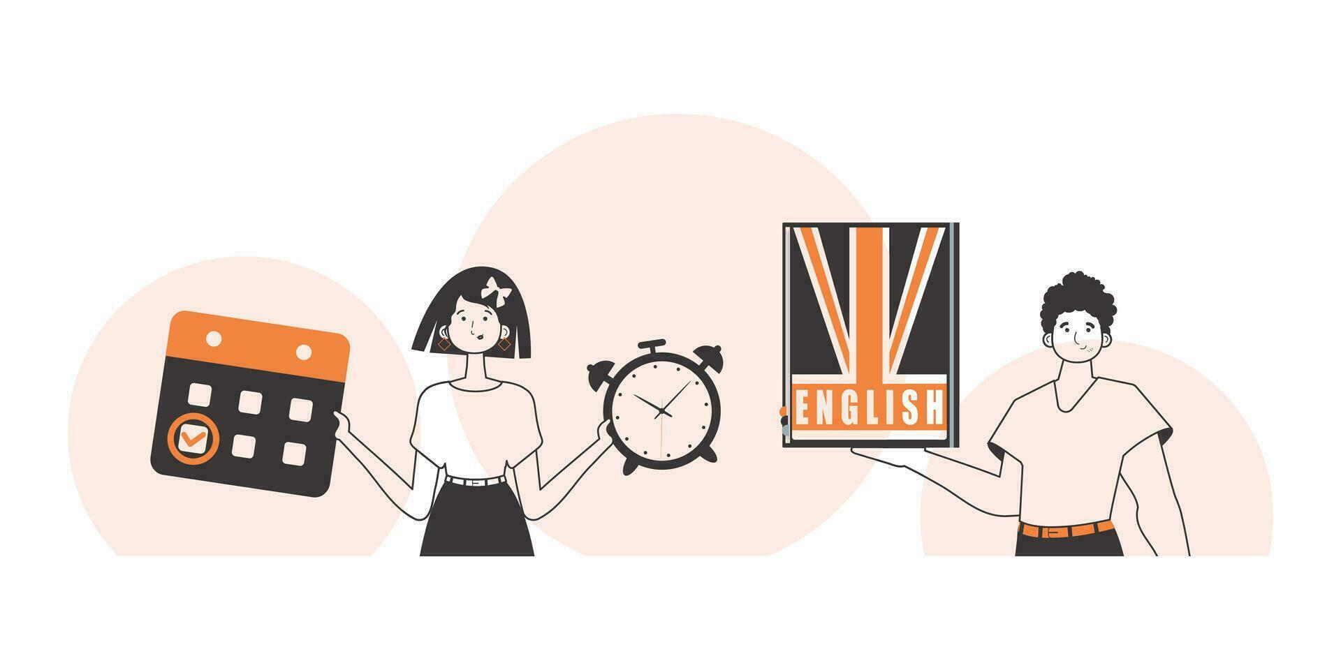 English teacher team The concept of learning a foreign language. Lineart modern style. vector