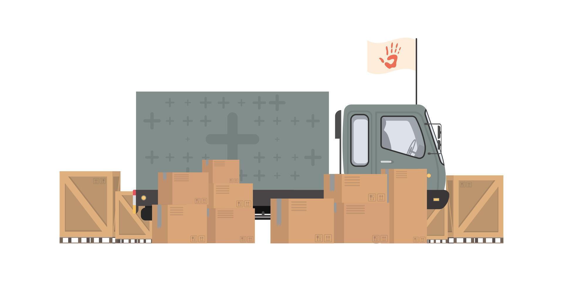 Car with boxes for humanitarian aid. isolated. illustration. vector