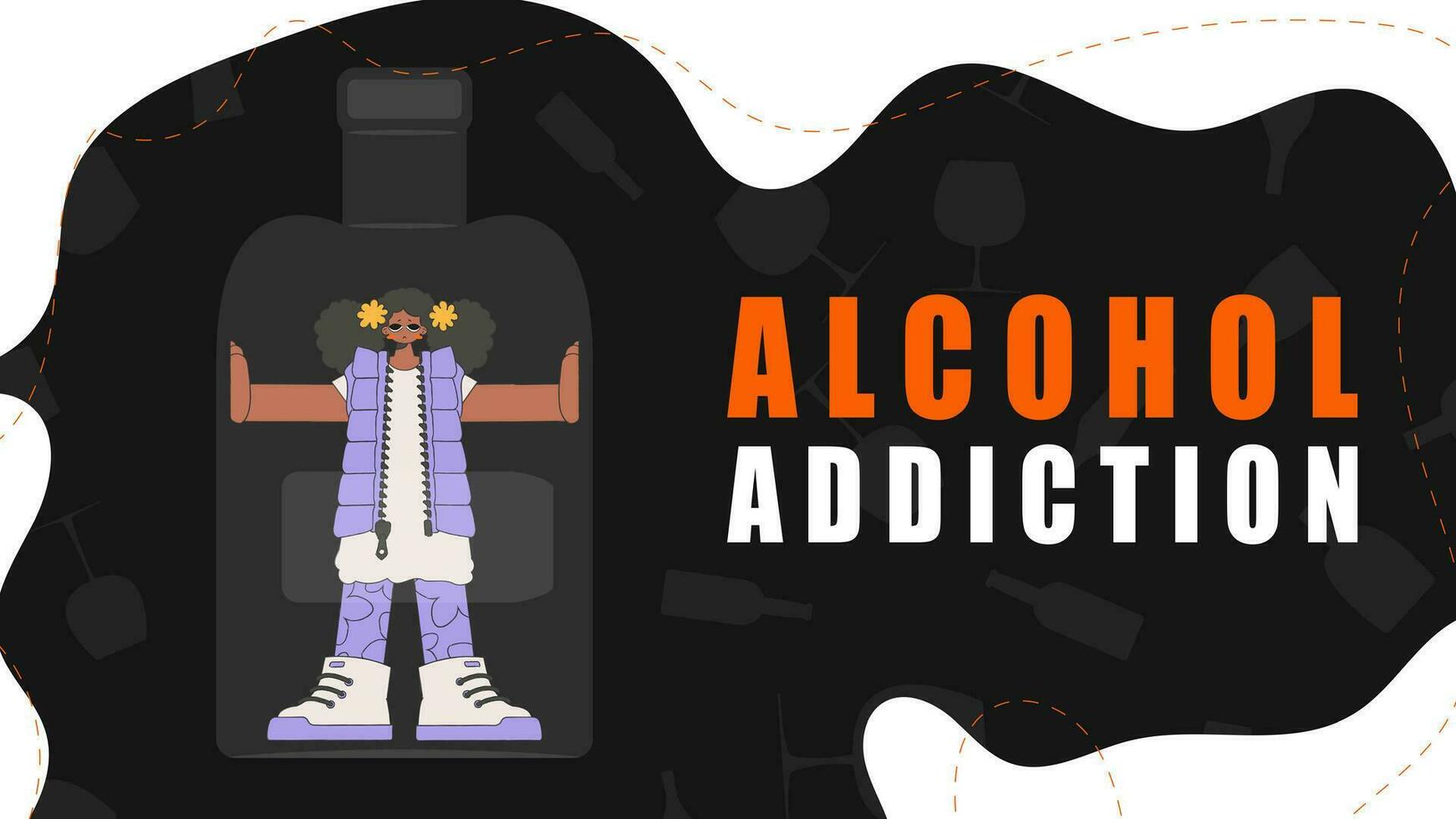 Banner Alcohol addiction. The woman is inside the bottle. vector