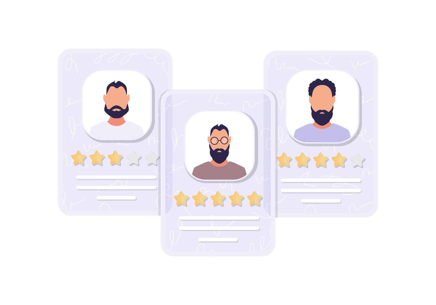 Job candidate cards with rating. . Flat style. vector