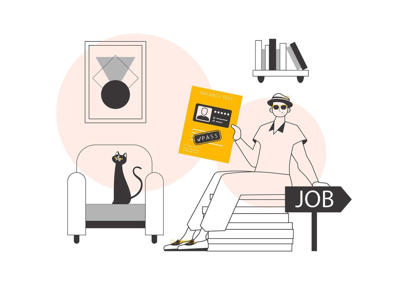 The man passed the job test. Lineart minimalistic style. illustration. vector