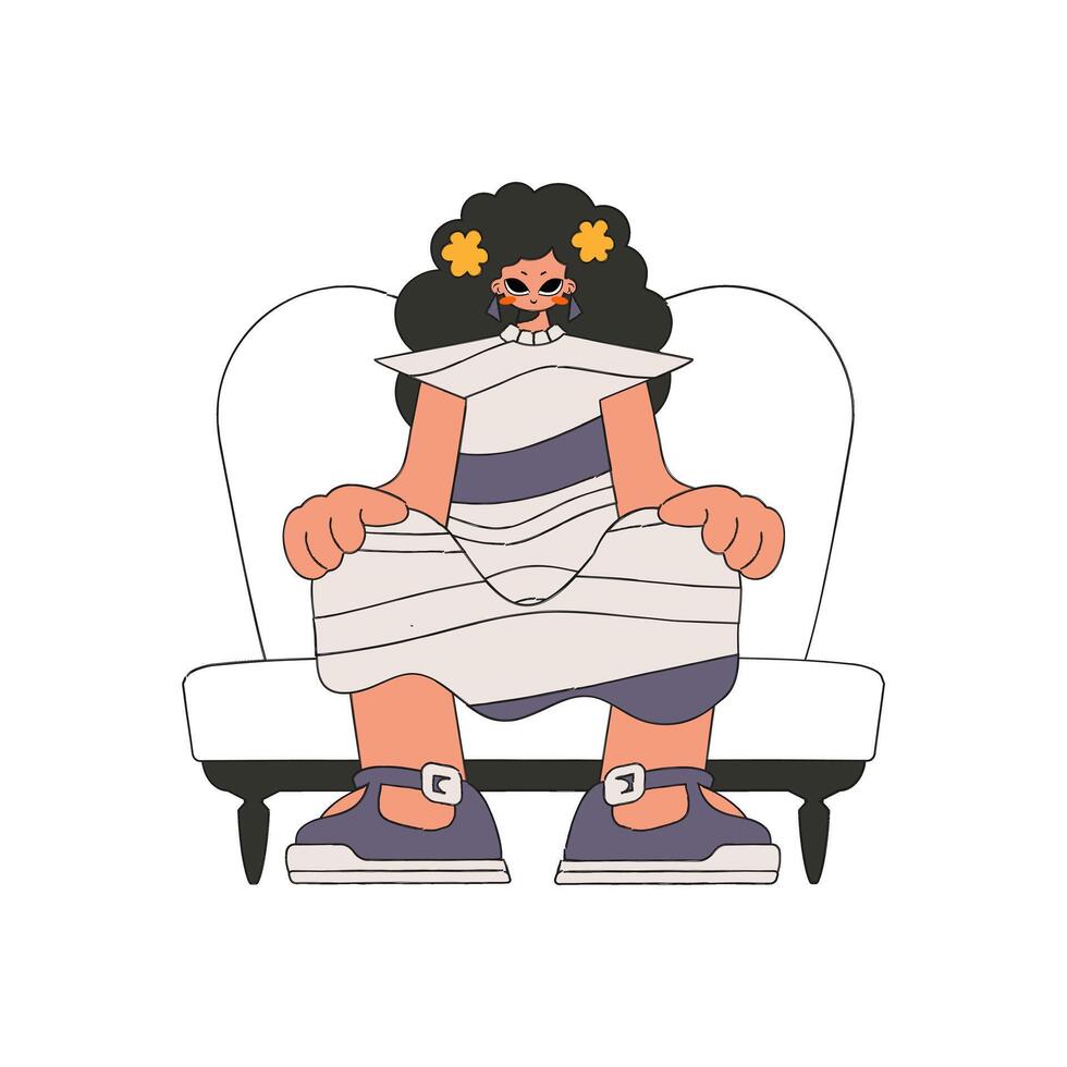 The girl sits on a chair Character Rentro style. vector