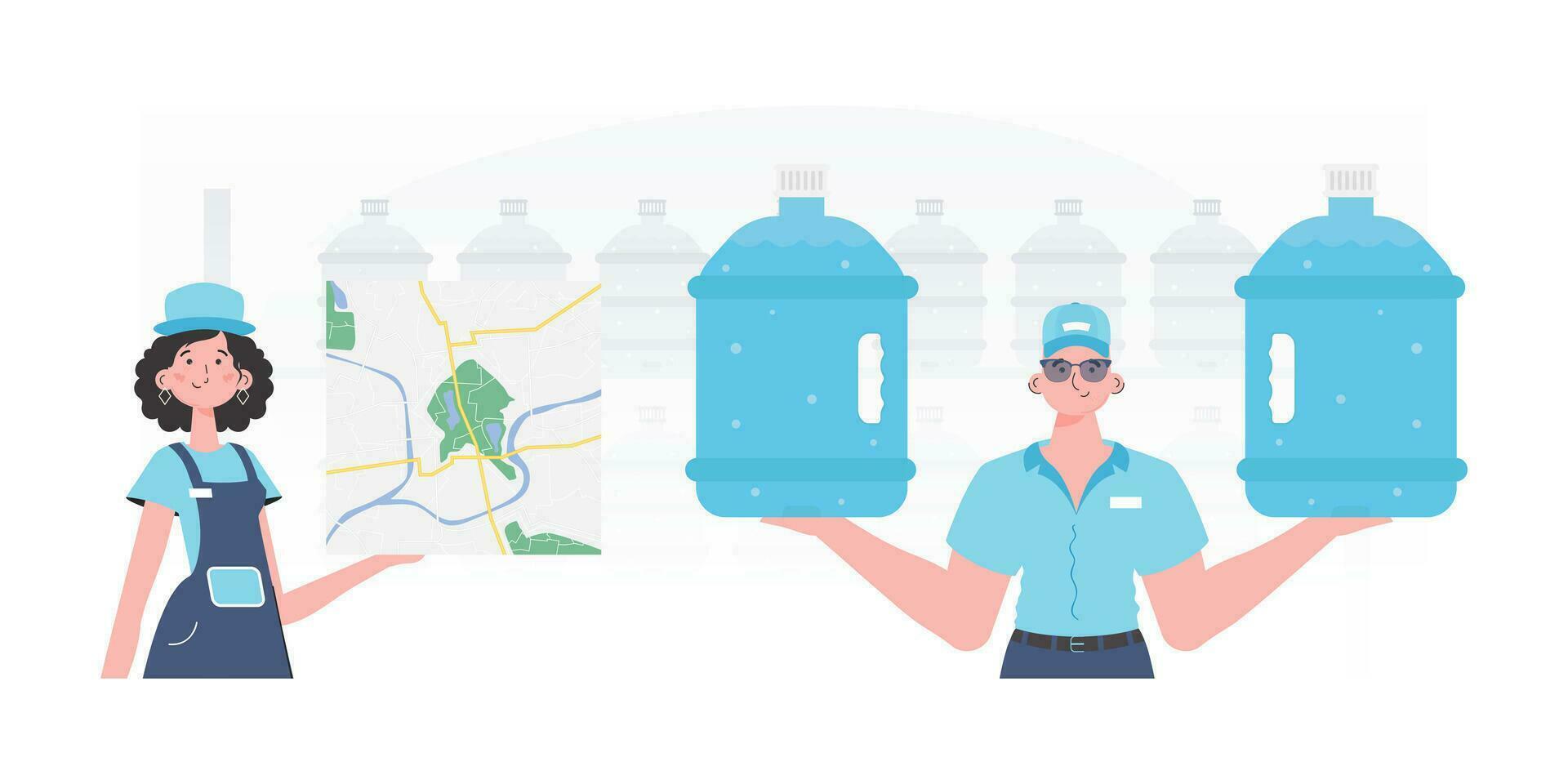 Water Delivery Team. Modern style. Vector illustration.