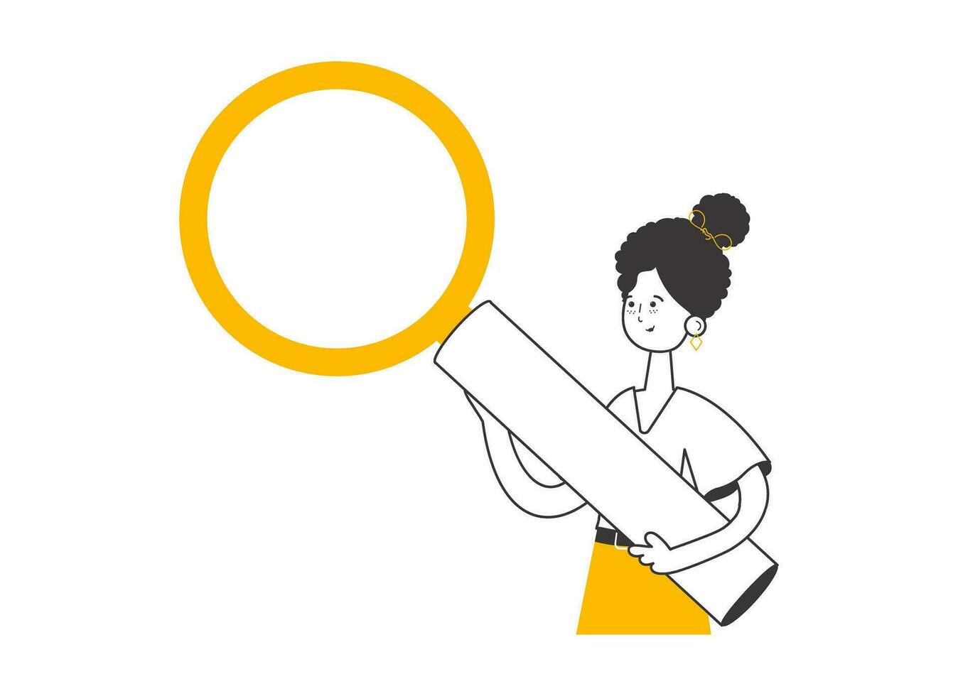 The girl is holding a magnifying glass in her hands. Modern linear style. Isolated. Vector illustration.