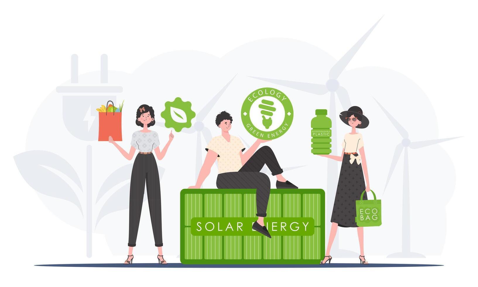 The concept of ecology and care for the environment. ECO team. Cartoon trendy style. Vector. vector