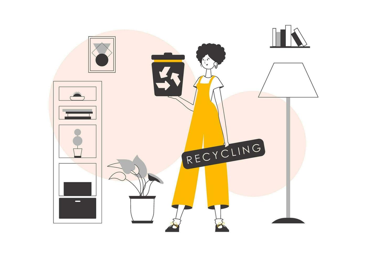 un mujer es participación un basura poder. el concepto de reciclaje el plastico y desperdiciar. lineal estilo. vector