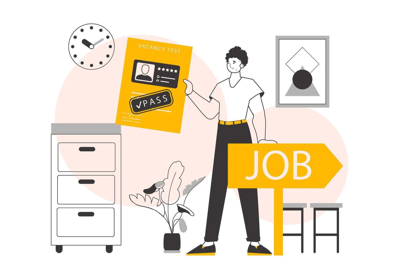 The man passed the job test. Modern linear style. illustration. vector