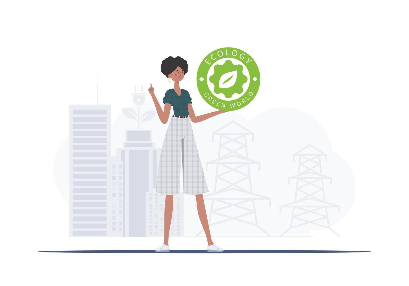 The concept of green energy and ecology. Woman holding ECO logo in her hands. trend illustration. vector