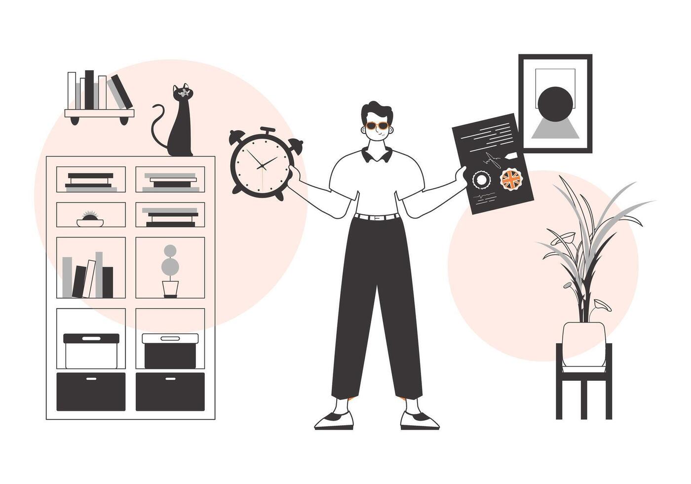 The boy helps teaches English. The concept of learning a foreign language. Linear modern style. vector