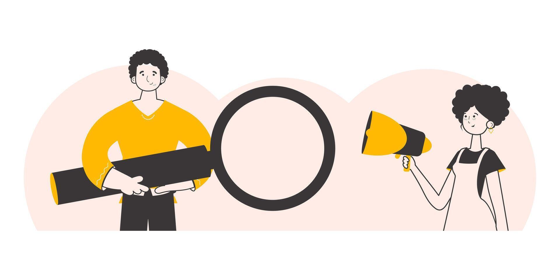 The concept of finding employees. Modern linear style. . vector