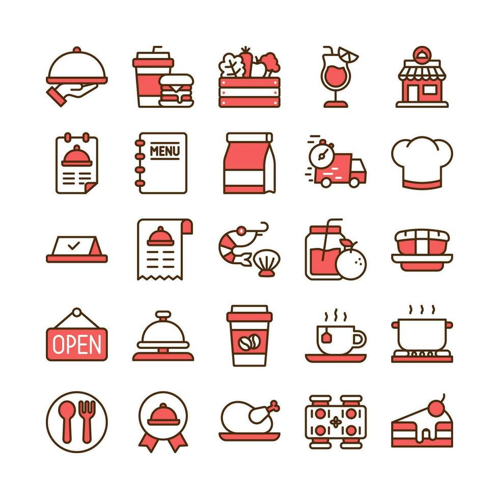 Food and restaurant icon set in colored line style design vector