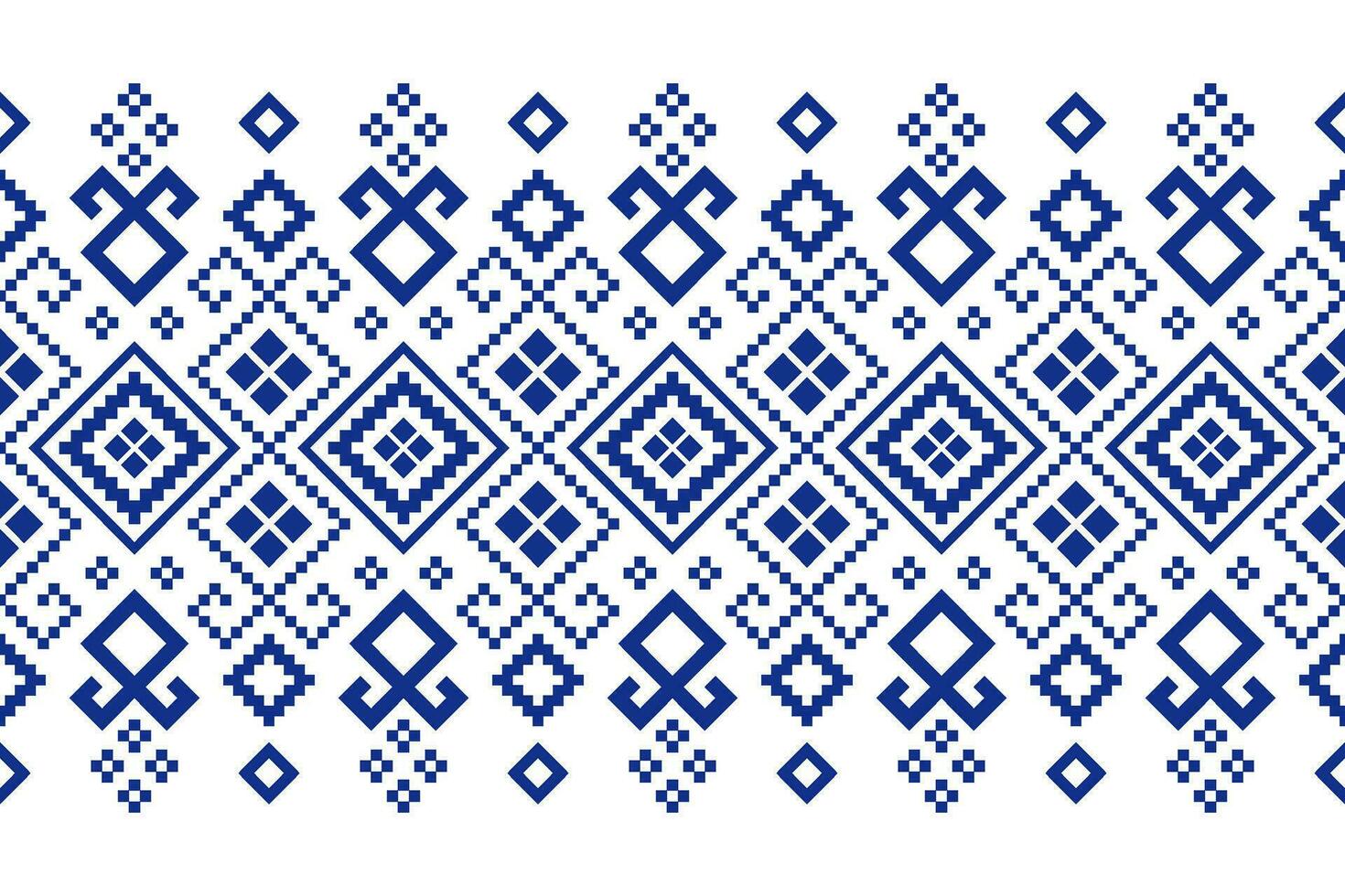 Indigo navy blue geometric traditional ethnic pattern Ikat seamless pattern border abstract design for fabric print cloth dress carpet curtains and sarong Aztec African Indian Indonesian vector
