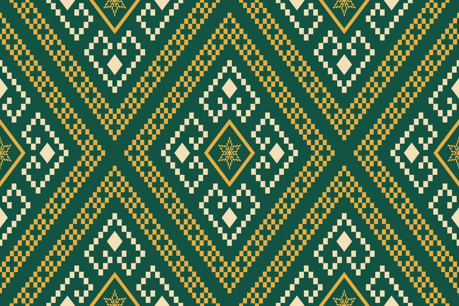 Green Cross stitch colorful geometric traditional ethnic pattern Ikat seamless pattern border abstract design for fabric print cloth dress carpet curtains and sarong Aztec African Indian Indonesian vector