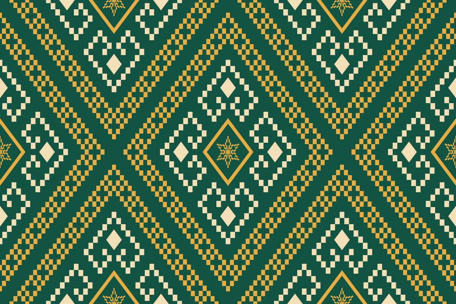 Green Cross stitch colorful geometric traditional ethnic pattern Ikat seamless pattern border abstract design for fabric print cloth dress carpet curtains and sarong Aztec African Indian Indonesian vector