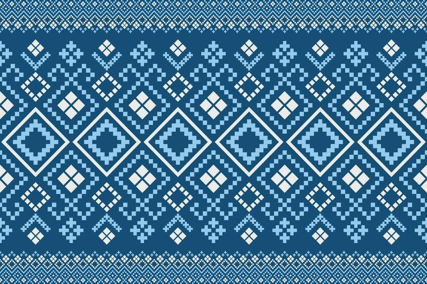Indigo navy blue geometric traditional ethnic pattern Ikat seamless pattern border abstract design for fabric print cloth dress carpet curtains and sarong Aztec African Indian Indonesian vector