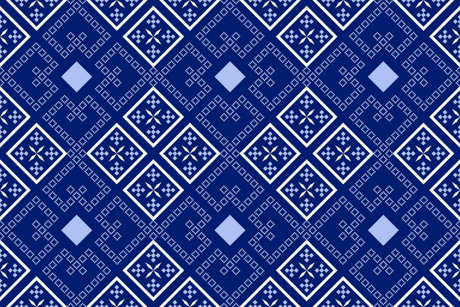 Indigo navy blue geometric traditional ethnic pattern Ikat seamless pattern border abstract design for fabric print cloth dress carpet curtains and sarong Aztec African Indian Indonesian vector