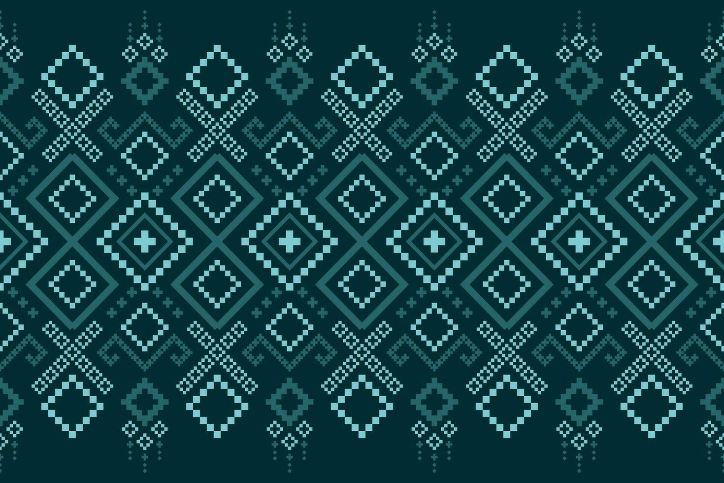 Green Cross stitch colorful geometric traditional ethnic pattern Ikat seamless pattern border abstract design for fabric print cloth dress carpet curtains and sarong Aztec African Indian Indonesian vector