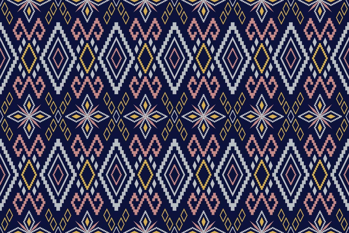 Indigo navy blue geometric traditional ethnic pattern Ikat seamless pattern border abstract design for fabric print cloth dress carpet curtains and sarong Aztec African Indian Indonesian vector