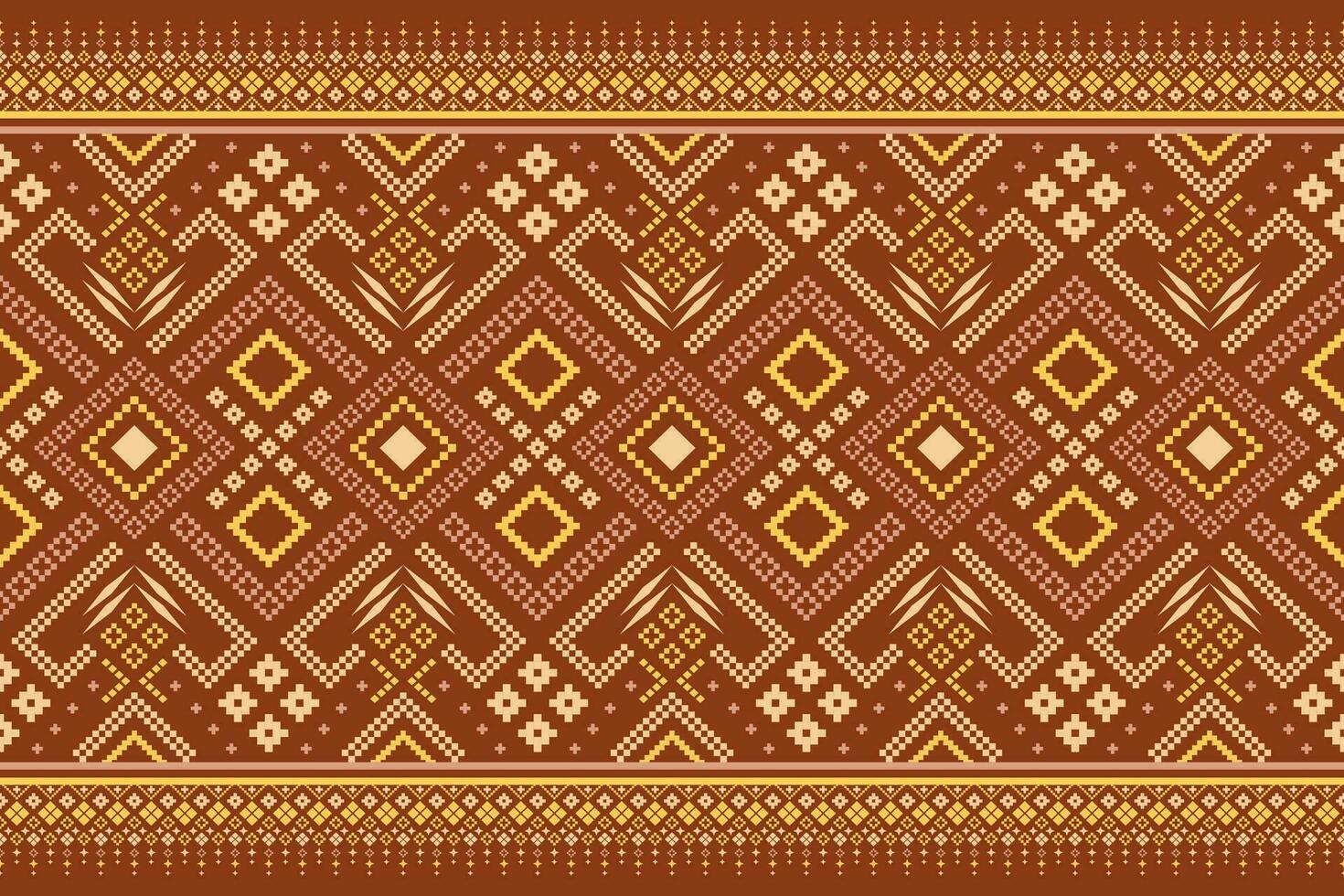 Orange vintages cross stitch traditional ethnic pattern paisley flower Ikat background abstract Aztec African Indonesian Indian seamless pattern for fabric print cloth dress carpet curtains and sarong vector