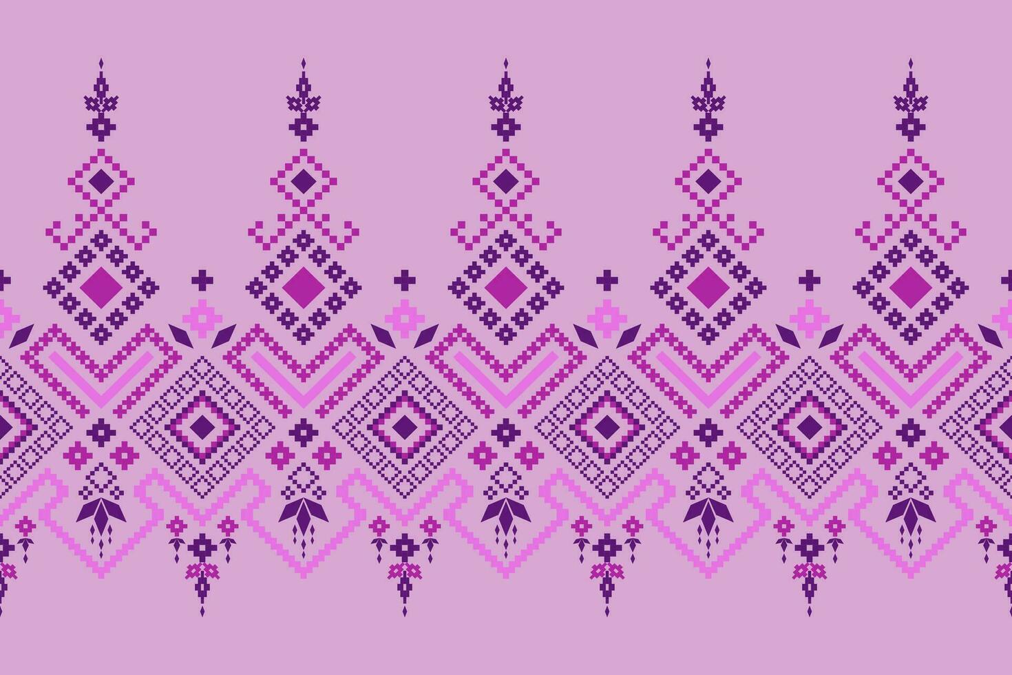 Purple cross stitch traditional ethnic pattern paisley flower Ikat background abstract Aztec African Indonesian Indian seamless pattern for fabric print cloth dress carpet curtains and sarong vector