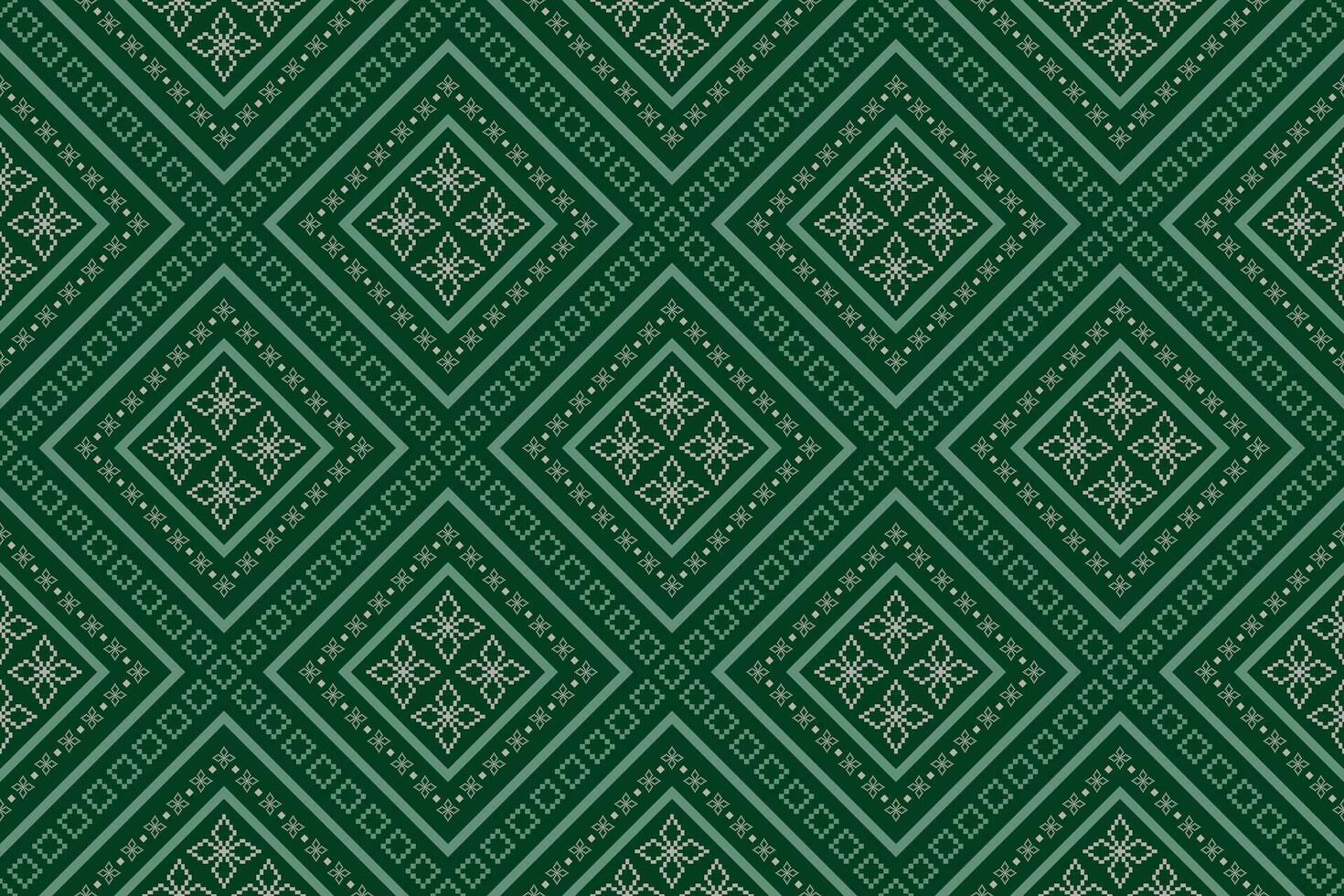 Green Cross stitch colorful geometric traditional ethnic pattern Ikat seamless pattern border abstract design for fabric print cloth dress carpet curtains and sarong Aztec African Indian Indonesian vector