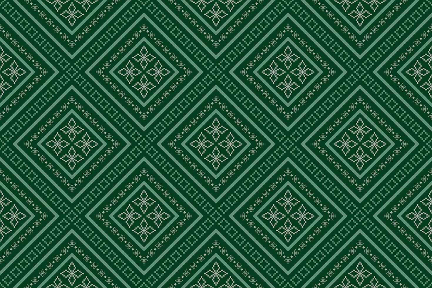 Green Cross stitch colorful geometric traditional ethnic pattern Ikat seamless pattern border abstract design for fabric print cloth dress carpet curtains and sarong Aztec African Indian Indonesian vector