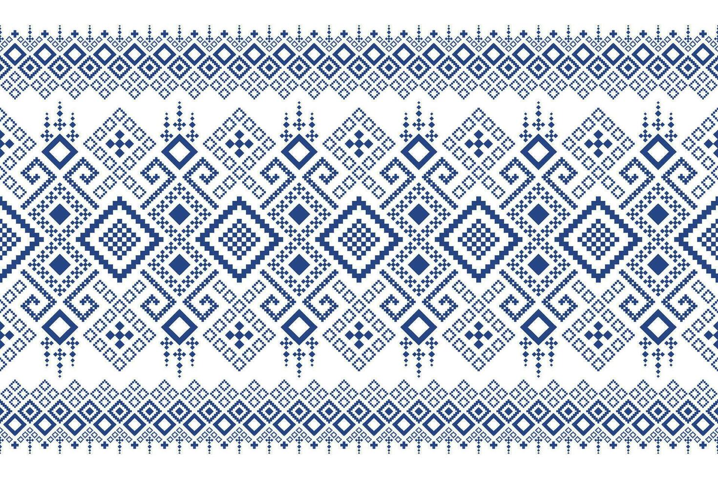 Indigo navy blue geometric traditional ethnic pattern Ikat seamless pattern border abstract design for fabric print cloth dress carpet curtains and sarong Aztec African Indian Indonesian vector