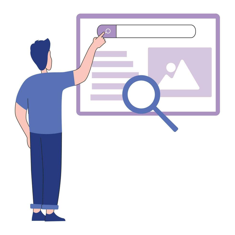 Search engine concept with people holding magnifying glass illustration. vector