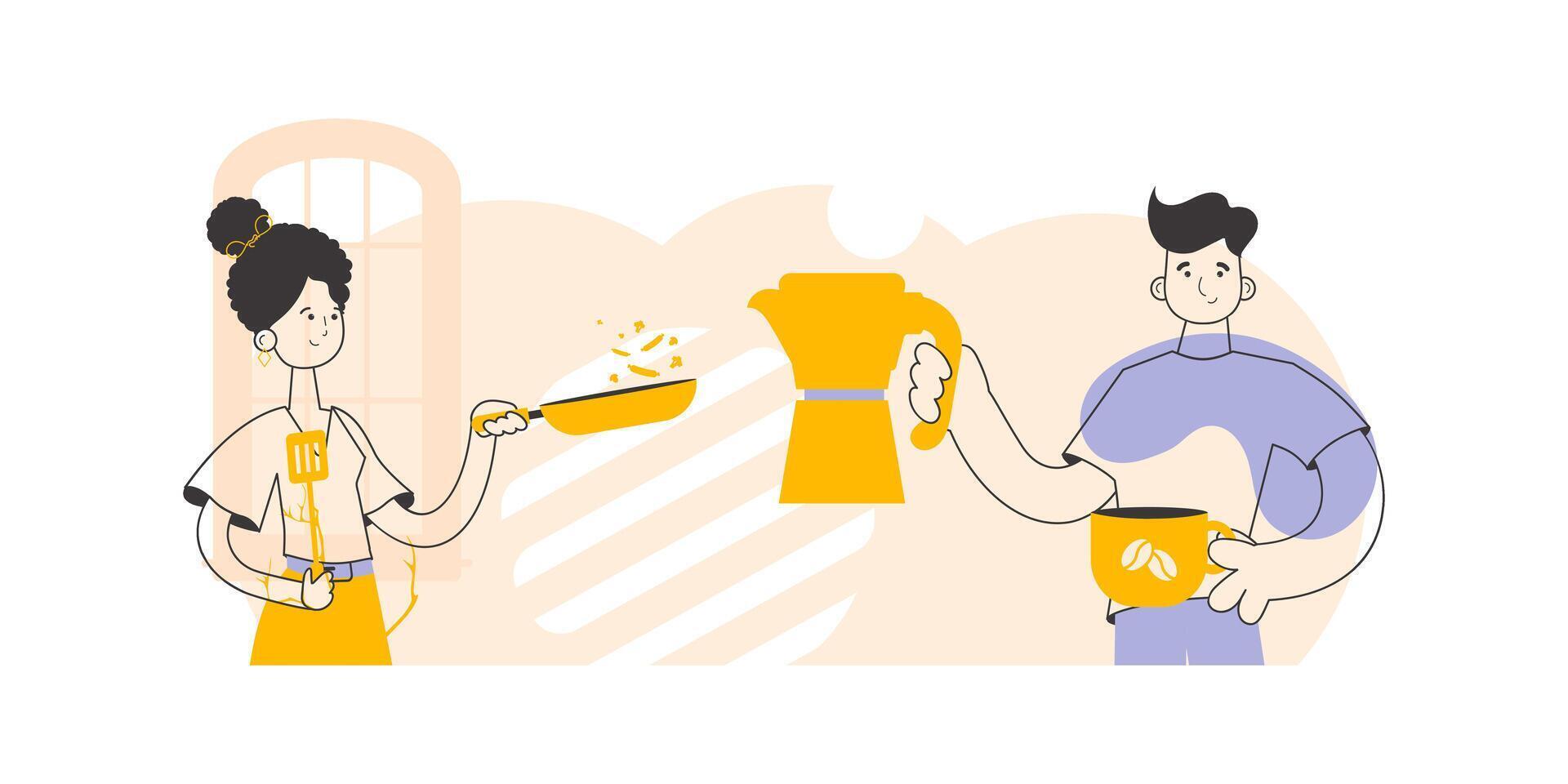 Chef and barista. Modern linear style. Vector. vector