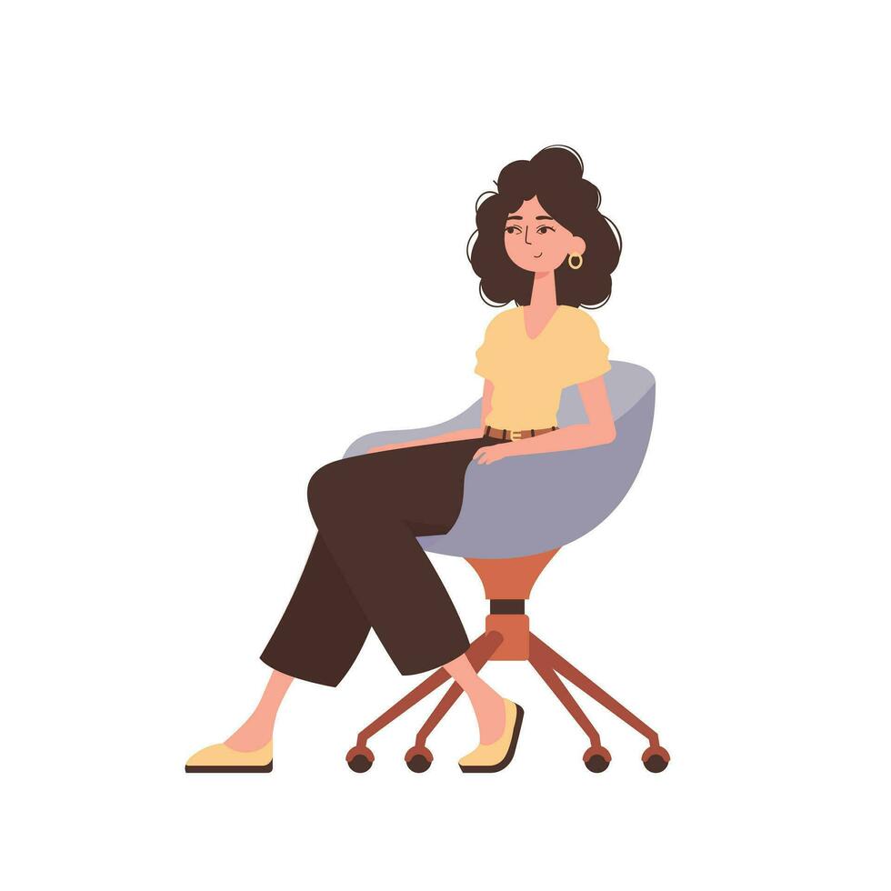el niña es sentado en un silla. personaje en moderno de moda estilo. vector