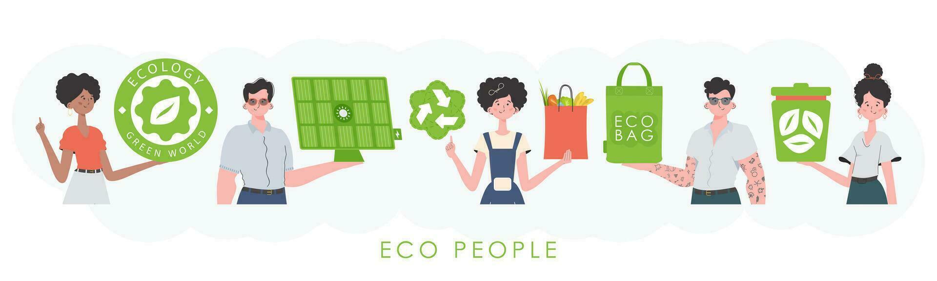 Caring for the environment. ECO friendly People. trendy style. Vector illustration.