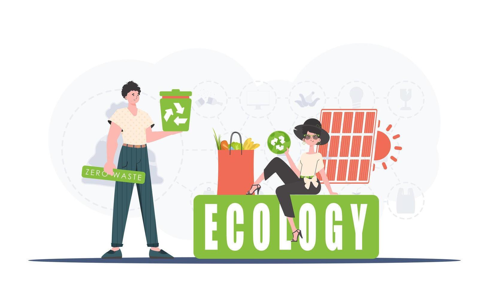 Ecology and green planet concept. Green processing industry. Save the planet. Flat trendy style. . vector