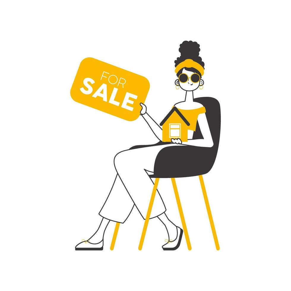 Realtor woman. Linear trendy style. Isolated. Vector illustration.