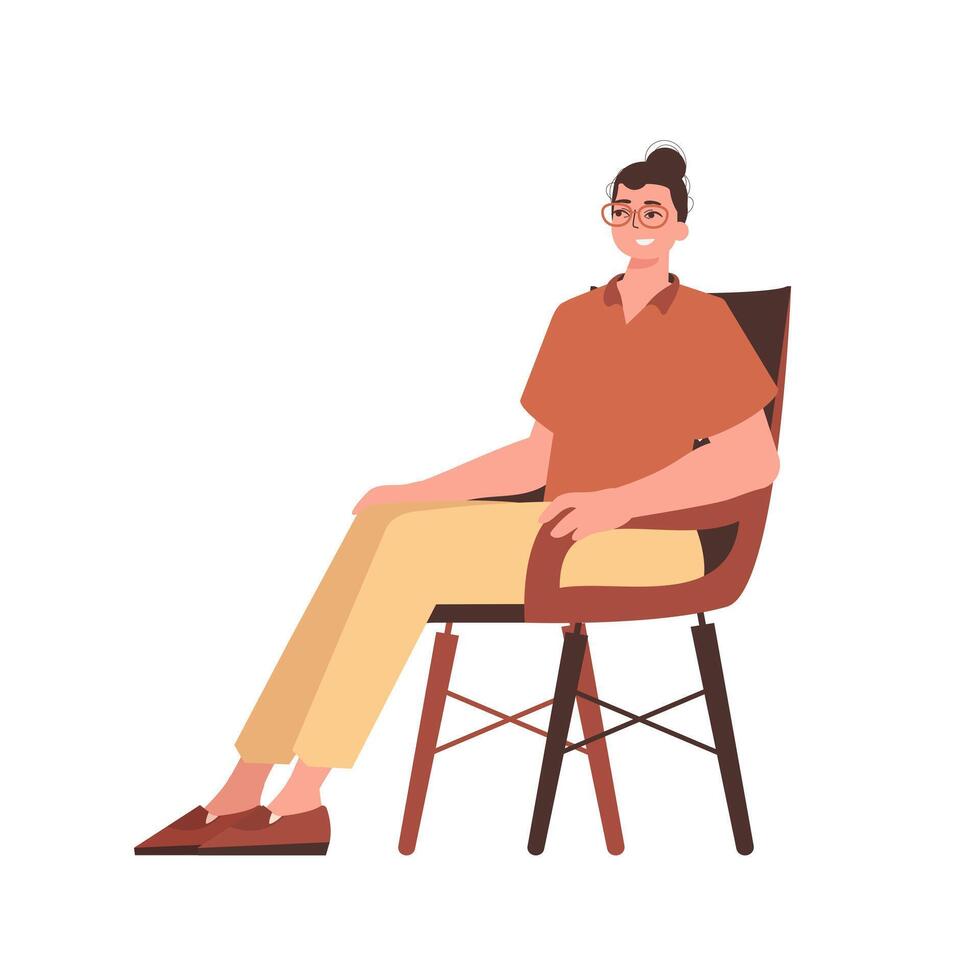 The man is sitting in a chair. Character in modern trendy style. vector
