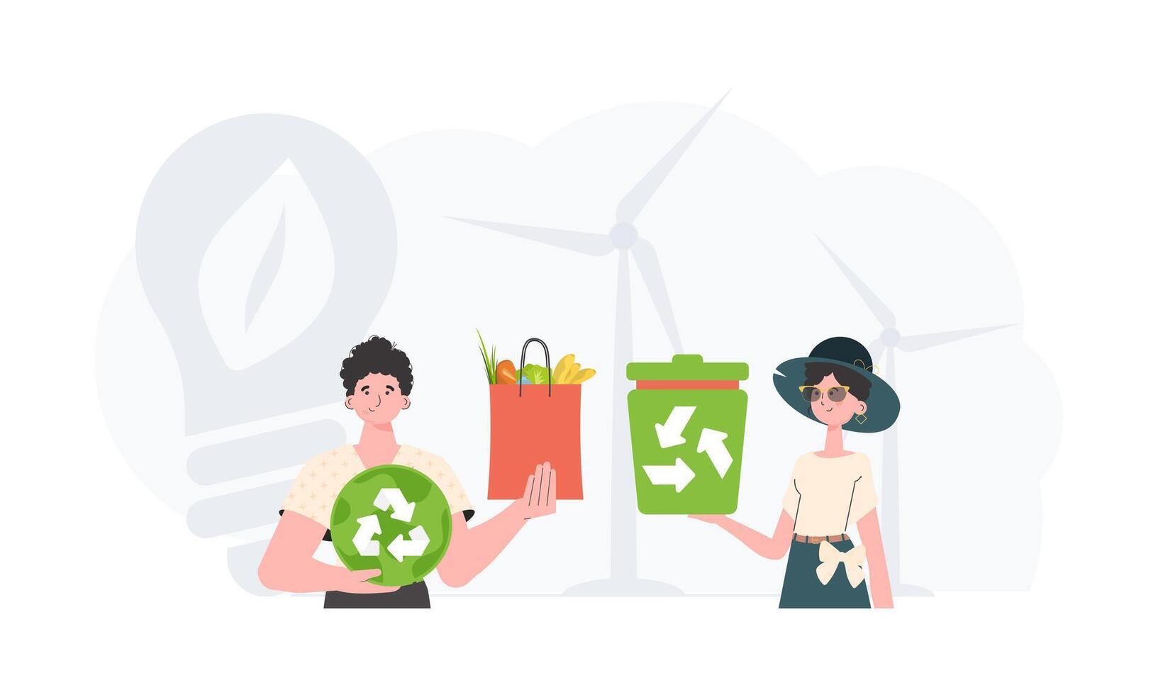Ecology friendly concept. People who care about the environment. Fashion trend illustration in . vector