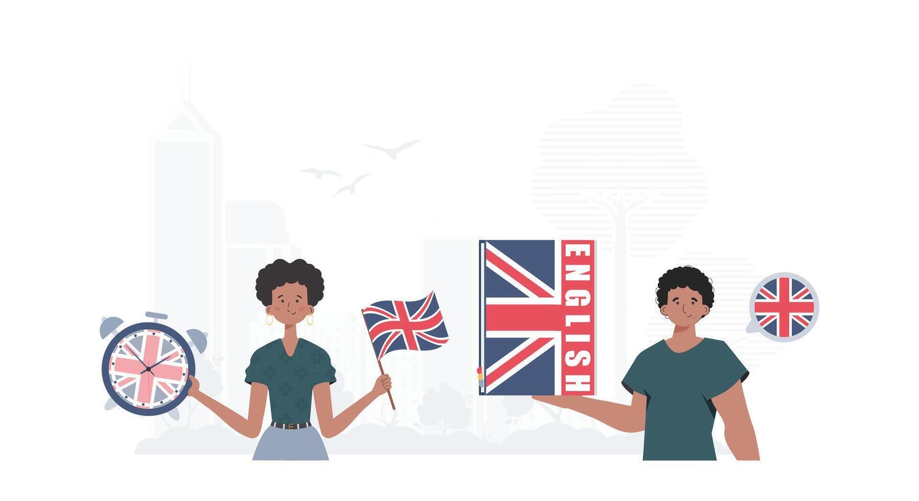 The concept of learning English. English language team. trendy style. Illustration in vector. vector