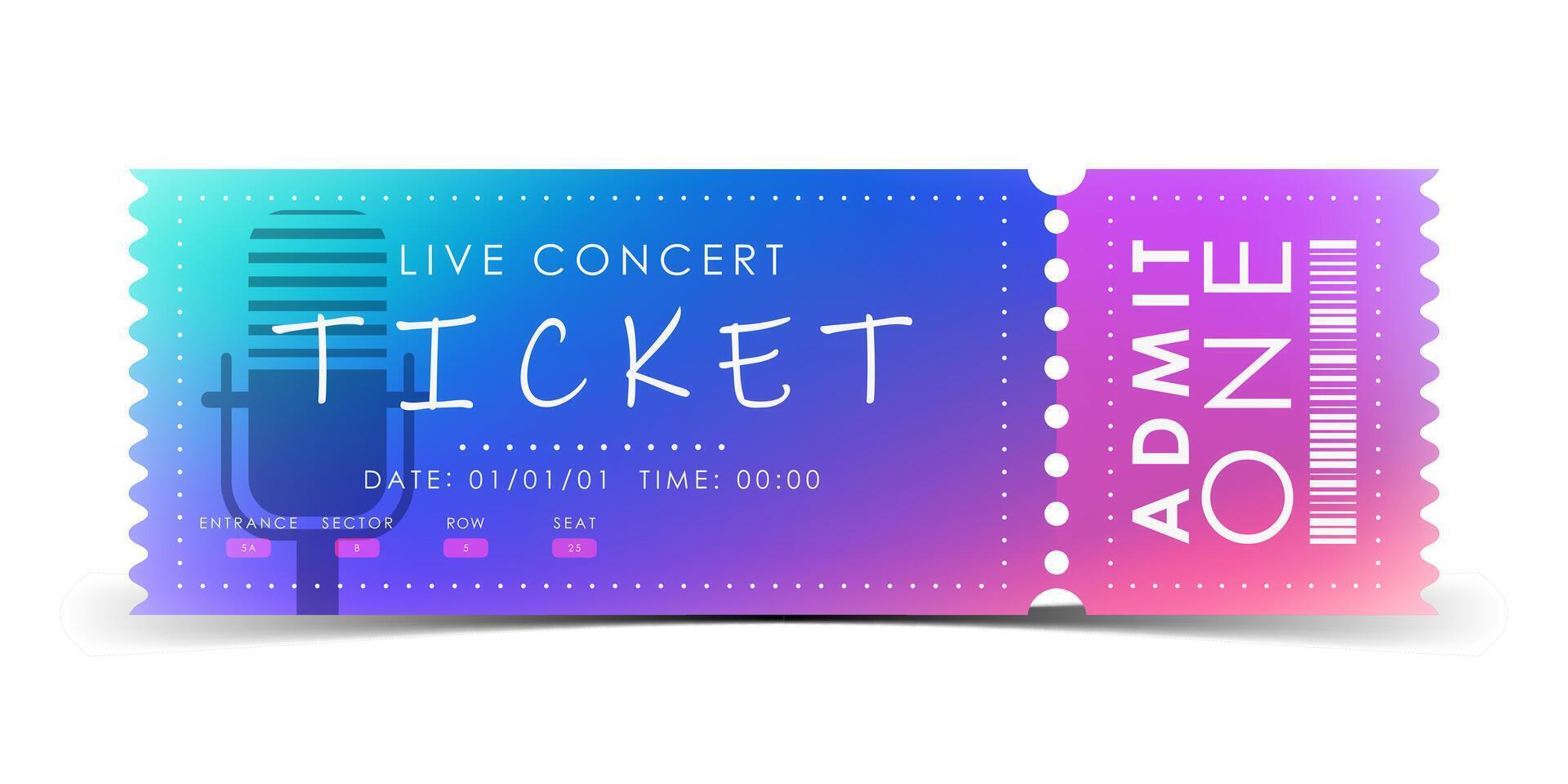 Sample ticket for entry to a musical concert. Ticket design template. . vector