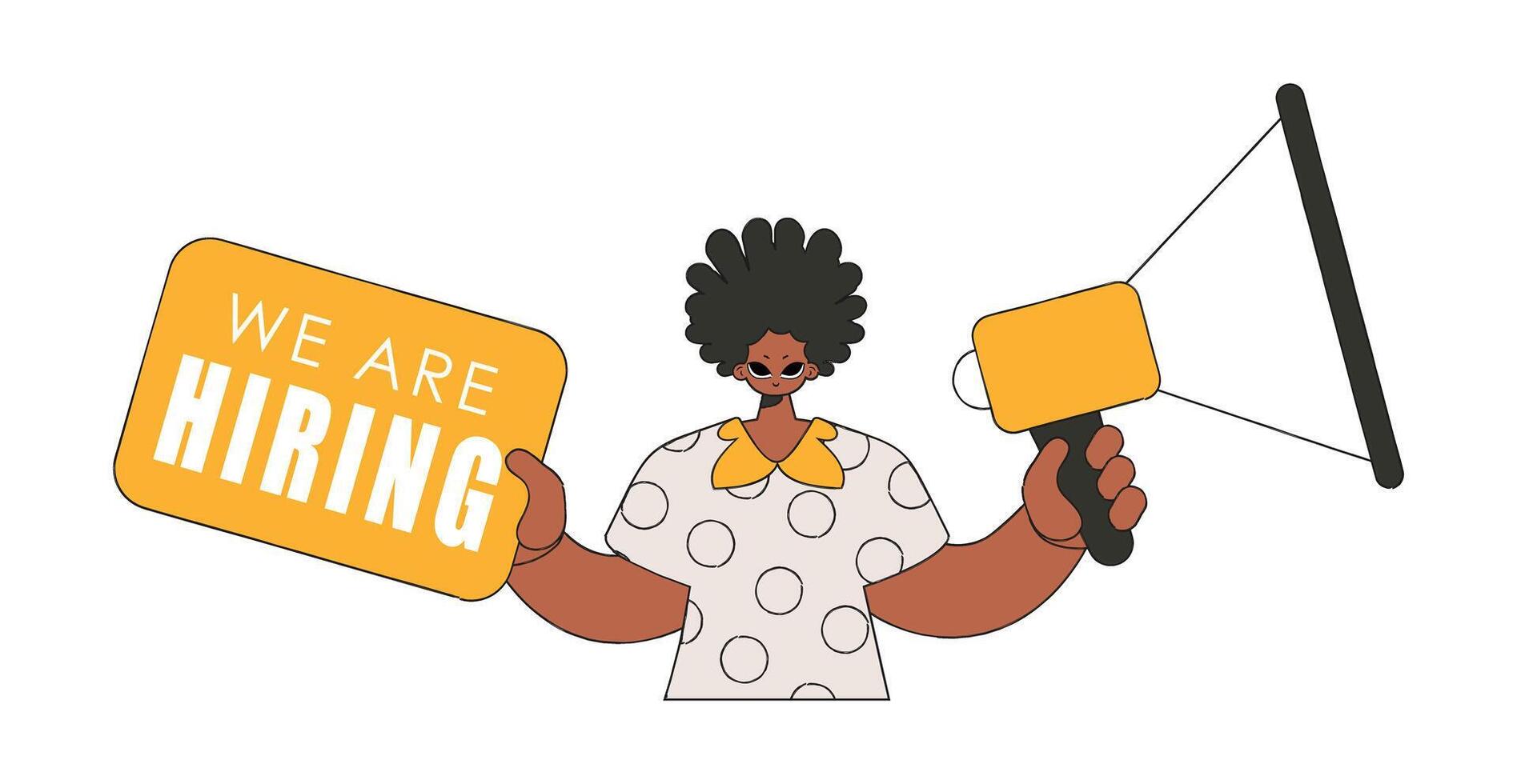 A man with a megaphone, symbolizing the search for people in the labor market. Human resource and recruitment. vector