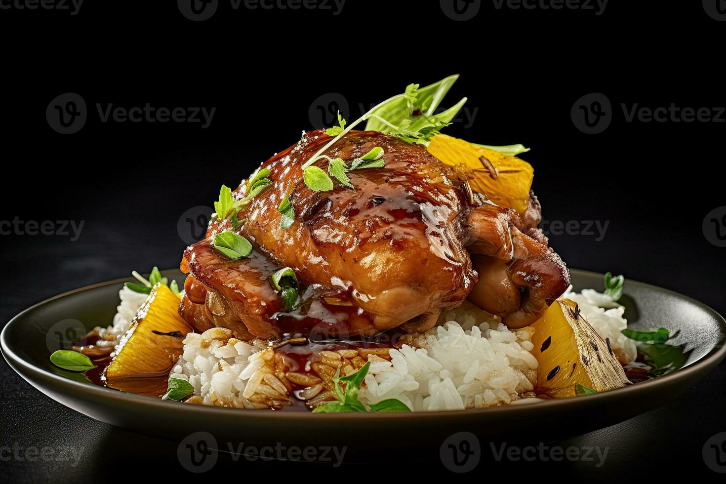 Chicken Biryani with rice and herbs parsley Generative AI photo
